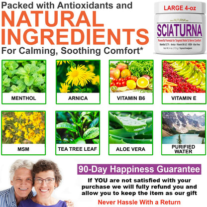 Sciatica Nerve Cream - Maximum Strength Comfort Cream for Feet, Hands, Legs, Toes, Back - Natural Ultra Strength Arnica, MSM, Menthol, Soothing Comfort, Large 4 Oz - Maple Wellness Supplements