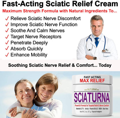Sciatica Nerve Cream - Maximum Strength Comfort Cream for Feet, Hands, Legs, Toes, Back - Natural Ultra Strength Arnica, MSM, Menthol, Soothing Comfort, Large 4 Oz - Maple Wellness Supplements