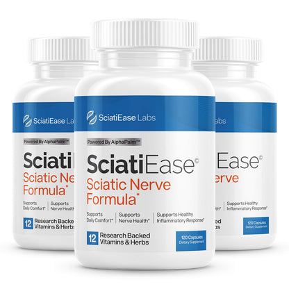 SciatiEase Sciatic Nerve Health Support Supplement - Nerve Support Formula with AlphaPalm, Pea, Vitamin B Complex, Alpha Lipoic Acid 300mg - 3 Bottles - Maple Wellness Supplements