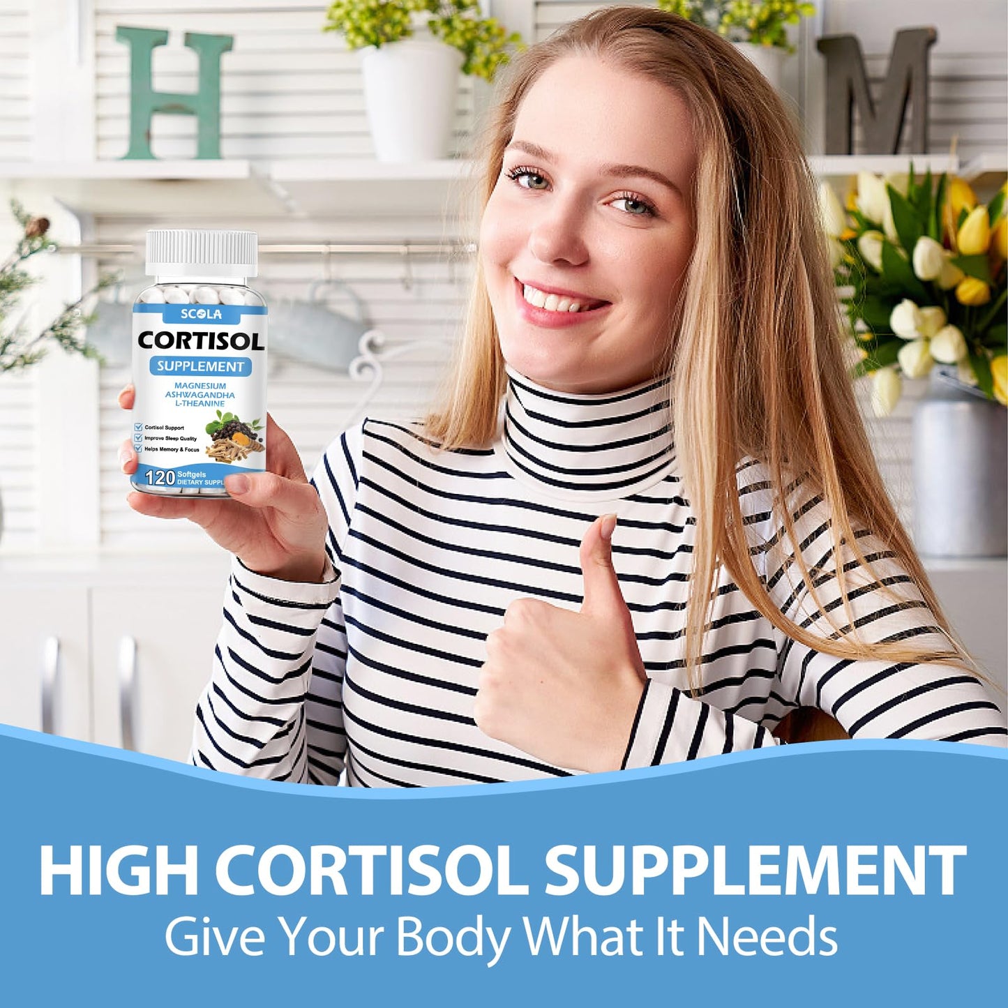 SCOLA Cortisol Supplement for Women and Men with Magnesium, Ashwagandha/L-Theanine, Cortisol Detox Manager, Cortisol Reducer Supports Relaxation & Calm, Mood, Sleep, 120 Count - Maple Wellness Supplements