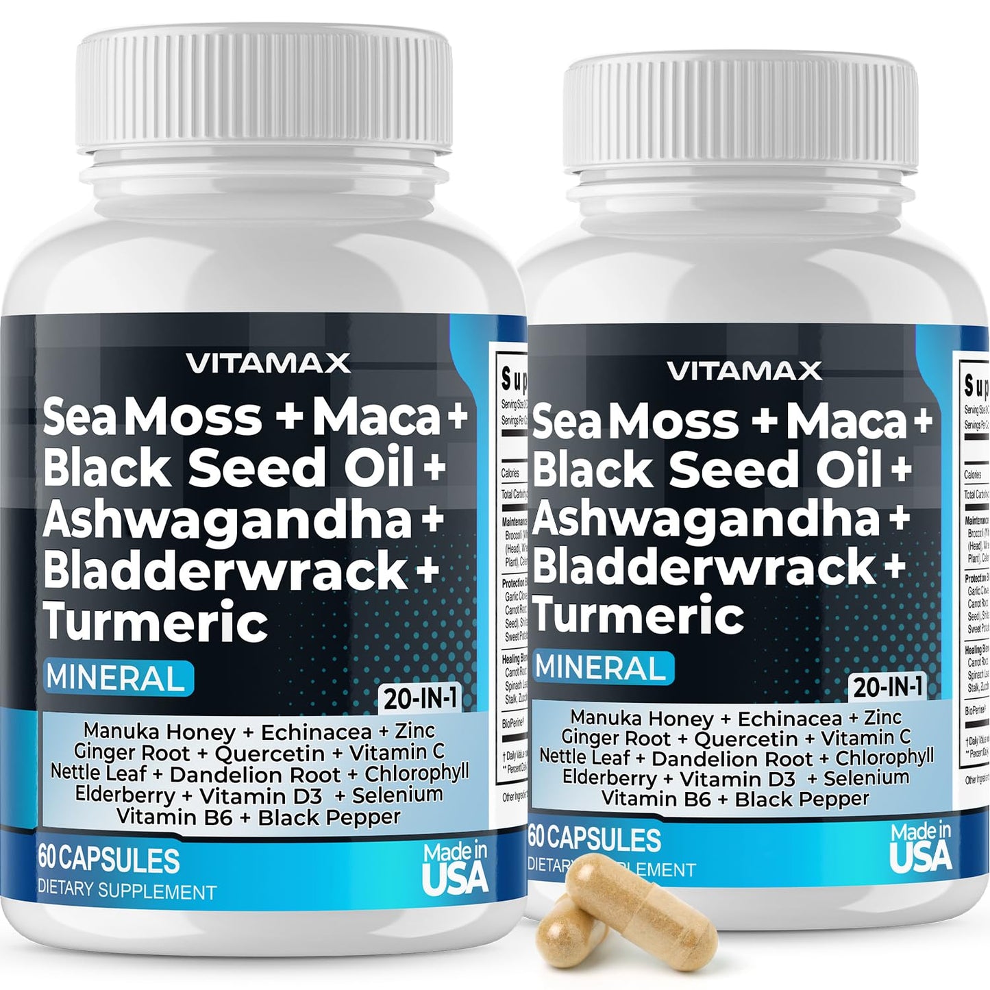 Sea Moss 3000mg Maca 1000mg Black Seed Oil 2000mg Ashwagandha 1000mg Bladderw - Maple Wellness Supplements