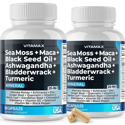 Sea Moss 3000mg Maca 1000mg Black Seed Oil 2000mg Ashwagandha 1000mg Bladderw - Maple Wellness Supplements