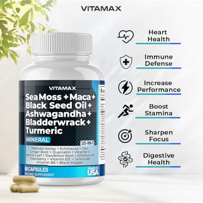 Sea Moss 3000mg Maca 1000mg Black Seed Oil 2000mg Ashwagandha 1000mg Bladderw - Maple Wellness Supplements