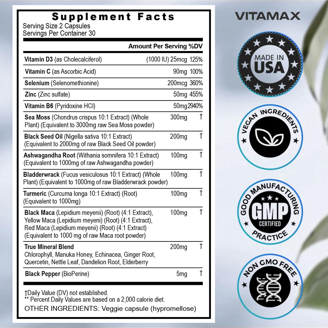 Sea Moss 3000mg Maca 1000mg Black Seed Oil 2000mg Ashwagandha 1000mg Bladderw - Maple Wellness Supplements