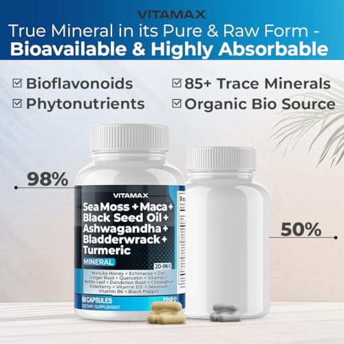 Sea Moss 3000mg Maca 1000mg Black Seed Oil 2000mg Ashwagandha 1000mg Bladderw - Maple Wellness Supplements