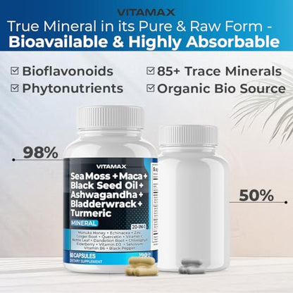 Sea Moss 3000mg Maca 1000mg Black Seed Oil 2000mg Ashwagandha 1000mg Bladderw - Maple Wellness Supplements