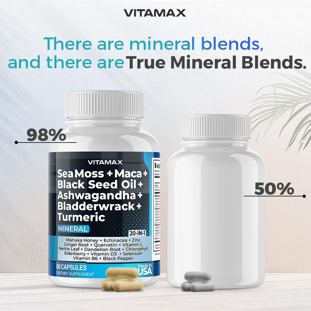 Sea Moss 3000mg Maca 1000mg Black Seed Oil 2000mg Ashwagandha 1000mg Bladderw - Maple Wellness Supplements