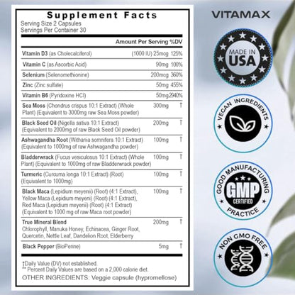 Sea Moss 3000mg Maca 1000mg Black Seed Oil 2000mg Ashwagandha 1000mg Bladderw - Maple Wellness Supplements