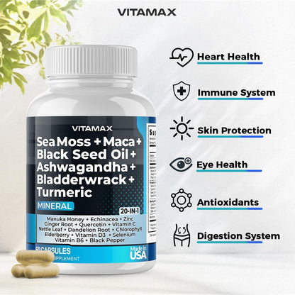 Sea Moss 3000mg Maca 1000mg Black Seed Oil 2000mg Ashwagandha 1000mg Bladderw - Maple Wellness Supplements