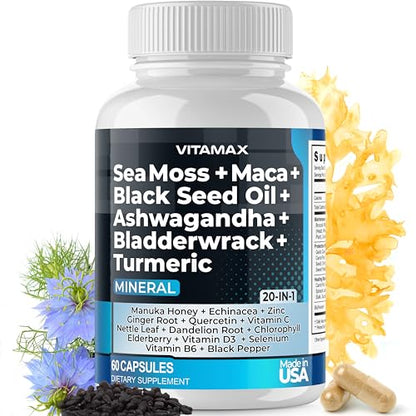 Sea Moss 3000mg Maca 1000mg Black Seed Oil 2000mg Ashwagandha 1000mg Bladderw - Maple Wellness Supplements