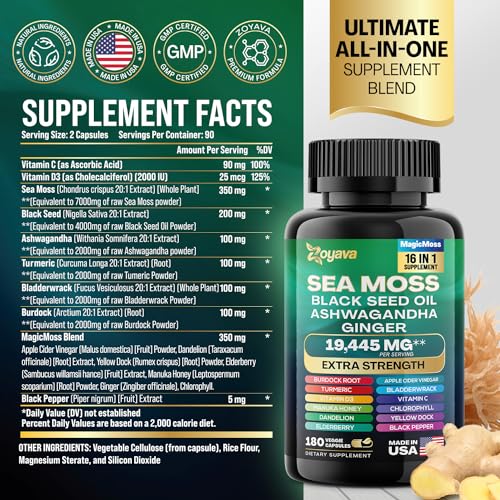 Sea Moss 7000mg Black Seed Oil 4000mg Ashwagandha 2000mg Turmeric 2000mg - Maple Wellness Supplements