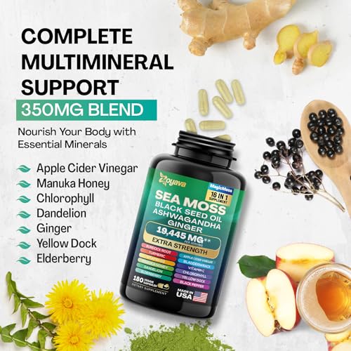 Sea Moss 7000mg Black Seed Oil 4000mg Ashwagandha 2000mg Turmeric 2000mg - Maple Wellness Supplements