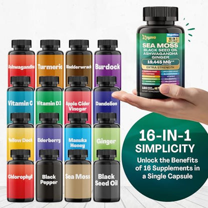 Sea Moss 7000mg Black Seed Oil 4000mg Ashwagandha 2000mg Turmeric 2000mg - Maple Wellness Supplements