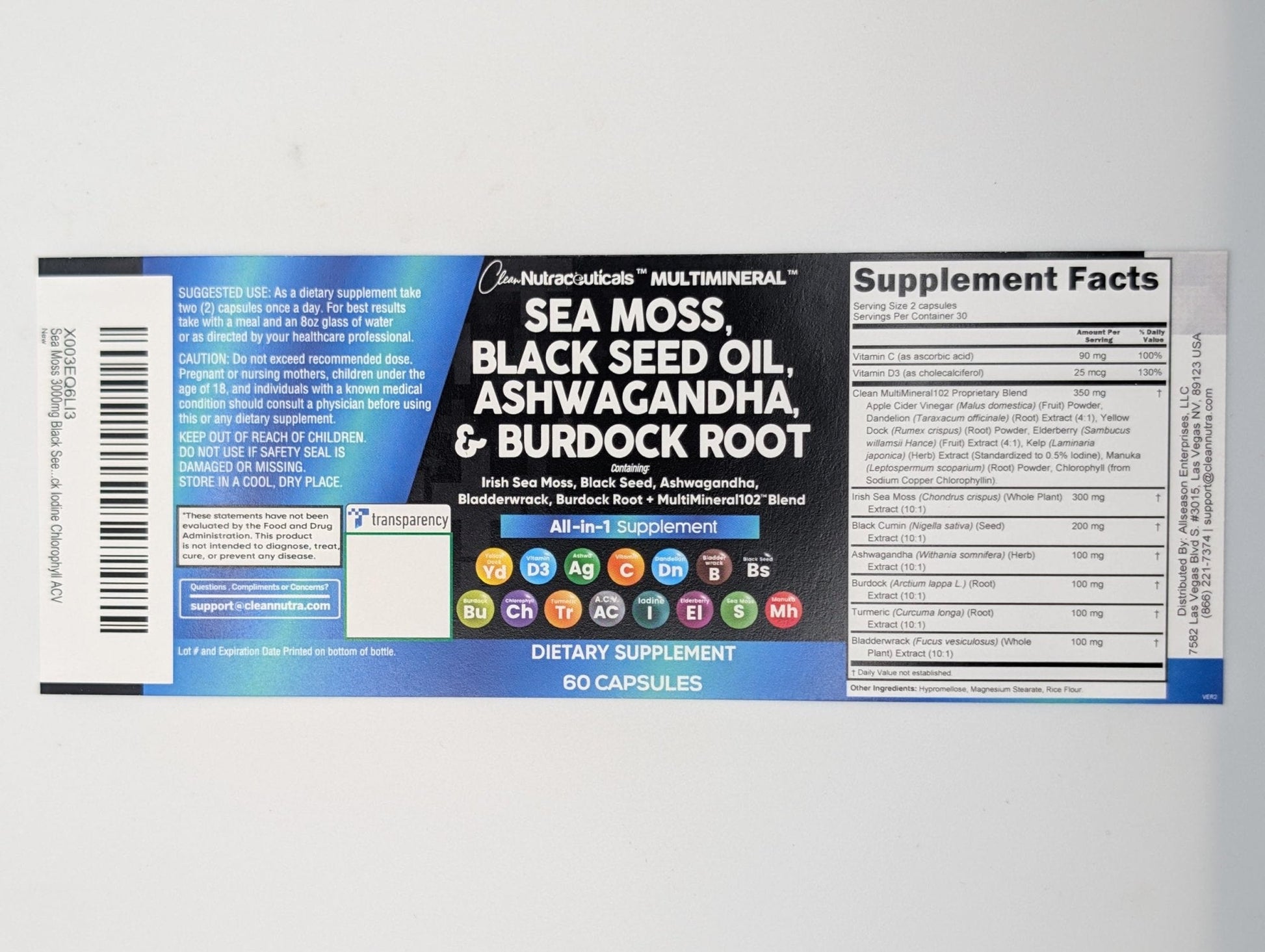 Sea Moss Black Seed Oil Ashwagandha Turmeric Bladderwrack Burdock & Vitamin C Vitamin D3 with Elderberry Manuka Dandelion Yellow Dock Iodine Chlorophyll ACV - 5Pack - Maple Wellness Supplements