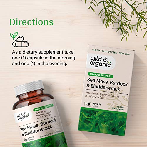 Sea Moss Capsules - 180 Caps Wildcrafted Irish Moss, Burdock Root & Bladderwrack - Maple Wellness Supplements