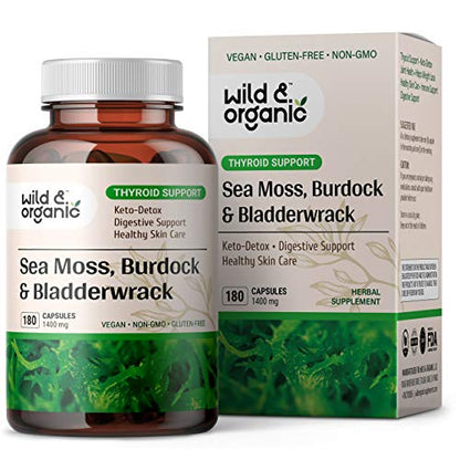 Sea Moss Capsules - 180 Caps Wildcrafted Irish Moss, Burdock Root & Bladderwrack - Maple Wellness Supplements