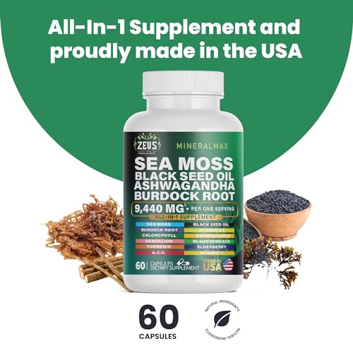 Sea Moss Capsules with Black Seed Oil, Burdock Root, Bladderwrack, Turmeric, Ashwagan - Maple Wellness Supplements