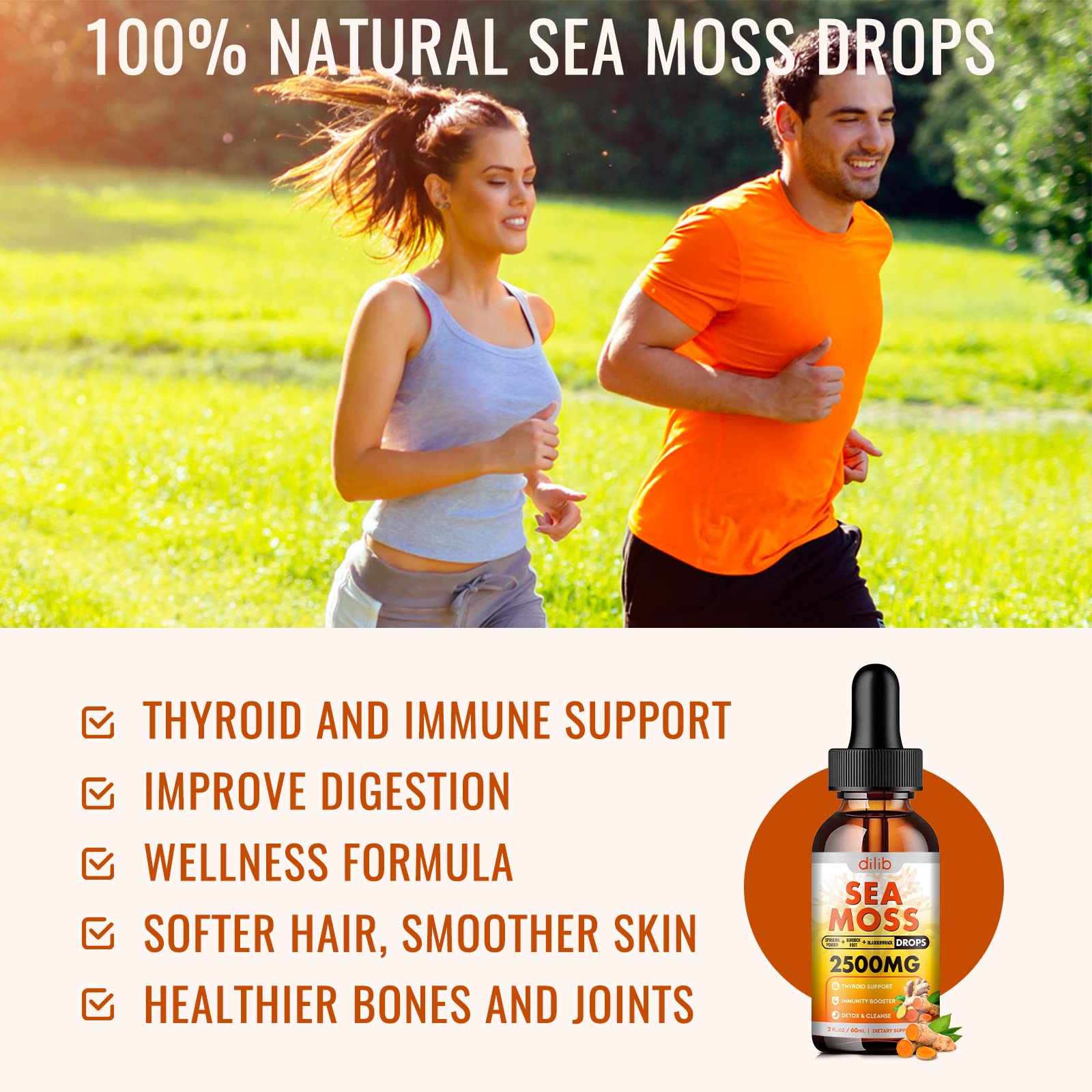 Sea Moss Liquid Drops: Organic Irish Sea Moss 2500mg with Turmeric, Bladderwrack - Maple Wellness Supplements