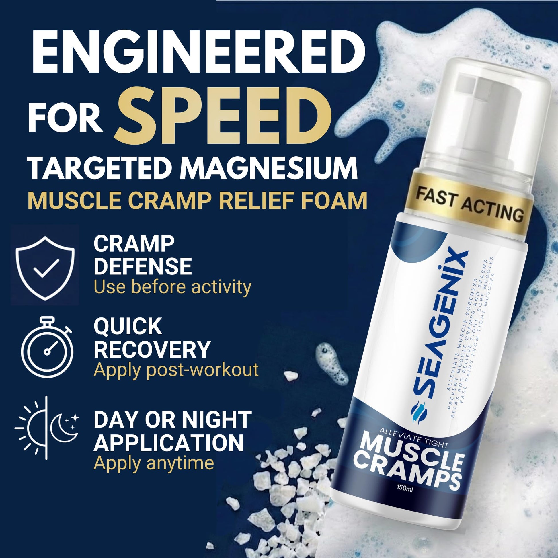 Seagenix Muscle Cramp Relief Foam – Fast-Acting Magnesium for Leg & Calf Cramps – Quick-Activation Comfort, Ready for Instant Use in Seconds – Day or Night - Maple Wellness Supplements