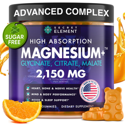 Secret Element Magnesium Glycinate 2150MG Gummies for Women and Men, High Absorption Magnesium Glycinate, Citrate, Malate Gummies for Adults & Kids, Sleep Support - Maple Wellness Supplements