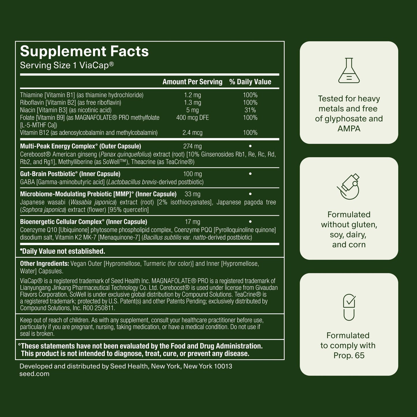 Seed AM-02 Energy + Focus - Daily Nootropic Supplement for Women & Men - Fast-Acting & Sustained Energy for Up to 6 Hours - Caffeine-Free Vegan & Shelf-Stable - 30 Capsules (30-Day Supply) - Maple Wellness Supplements