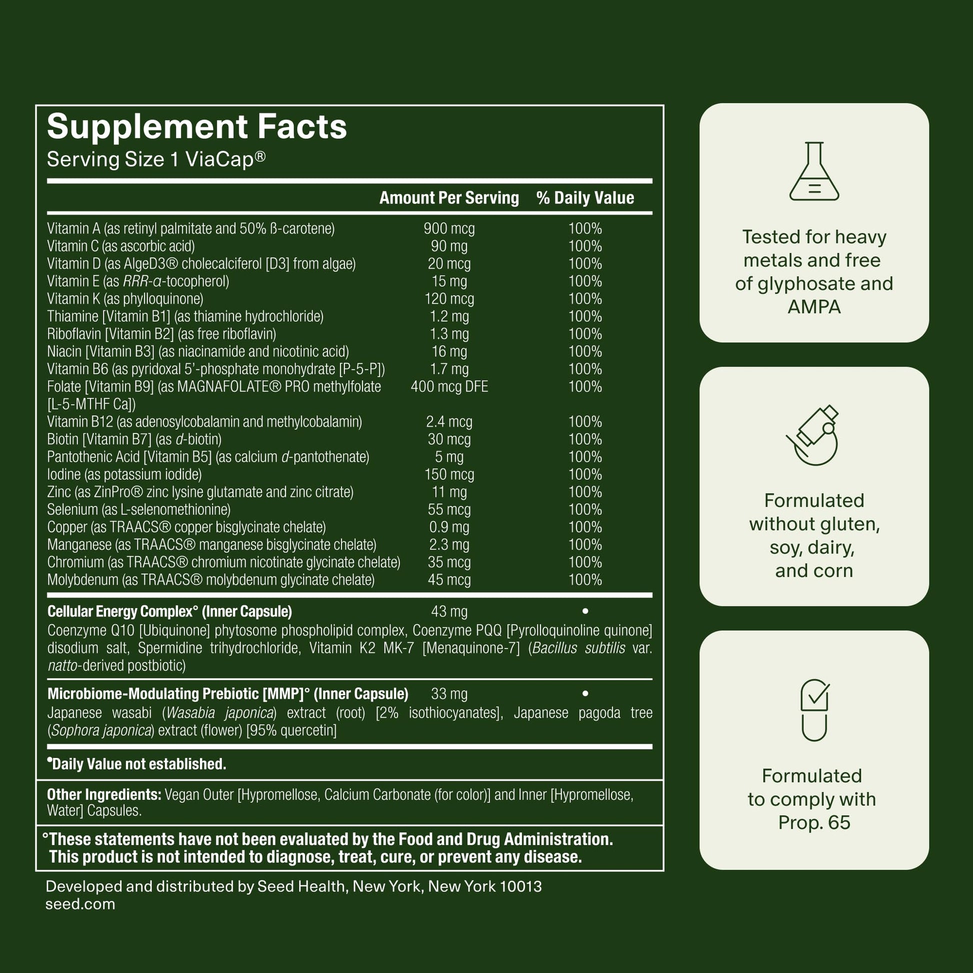 Seed DM-02 Daily Multivitamin - 100% DV Essential Vitamins and Minerals for Women & Men - Helps Fill Daily Nutrient Gaps - Immune, Bone, Hair, Skin & Nails Health - Vegan - 30 Capsules (30-Day Supply) - Maple Wellness Supplements