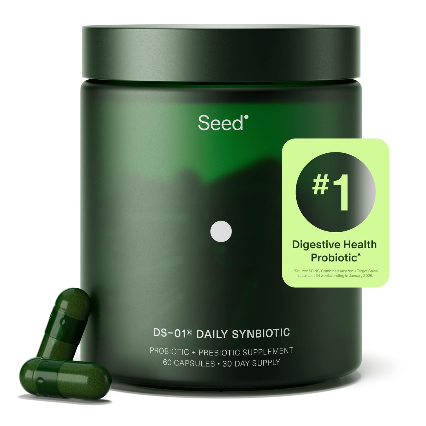 Seed DS-01 Daily Synbiotic - Prebiotic and Probiotic for Women & Men - Digestive Health, Gut Health, Immune Support, Bloating & Constipation Relief - Vegan & Shelf-Stable - 30-Day Starter (60ct) - Maple Wellness Supplements