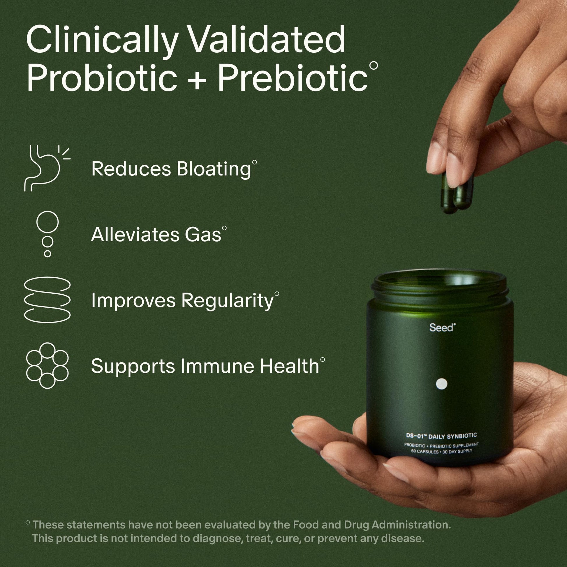 Seed DS-01 Daily Synbiotic - Prebiotic and Probiotic for Women & Men - Digestive Health, Gut Health, Immune Support, Bloating & Constipation Relief - Vegan & Shelf-Stable - 30-Day Starter (60ct) - Maple Wellness Supplements