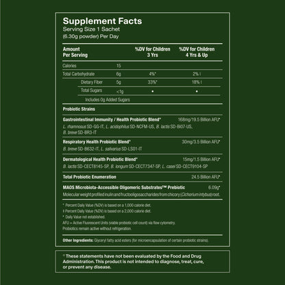 Seed PDS-08 Pediatric Daily Synbiotic - Fiber-Based Prebiotic & Probiotic for Kids - Digestive Health, Regularity, Constipation Relief - Ages 3-17 - Vegan and Shelf-Stable - 30 Sachets (30-Day Supply) - Maple Wellness Supplements