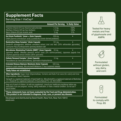 Seed PM-02 Sleep + Restore - Sleep Aid for Women & Men - Non-Habit Forming Bioidentical Melatonin & Ashwagandha - Vegan & Shelf-Stable - 30 Capsules (30-Day Supply) - Maple Wellness Supplements