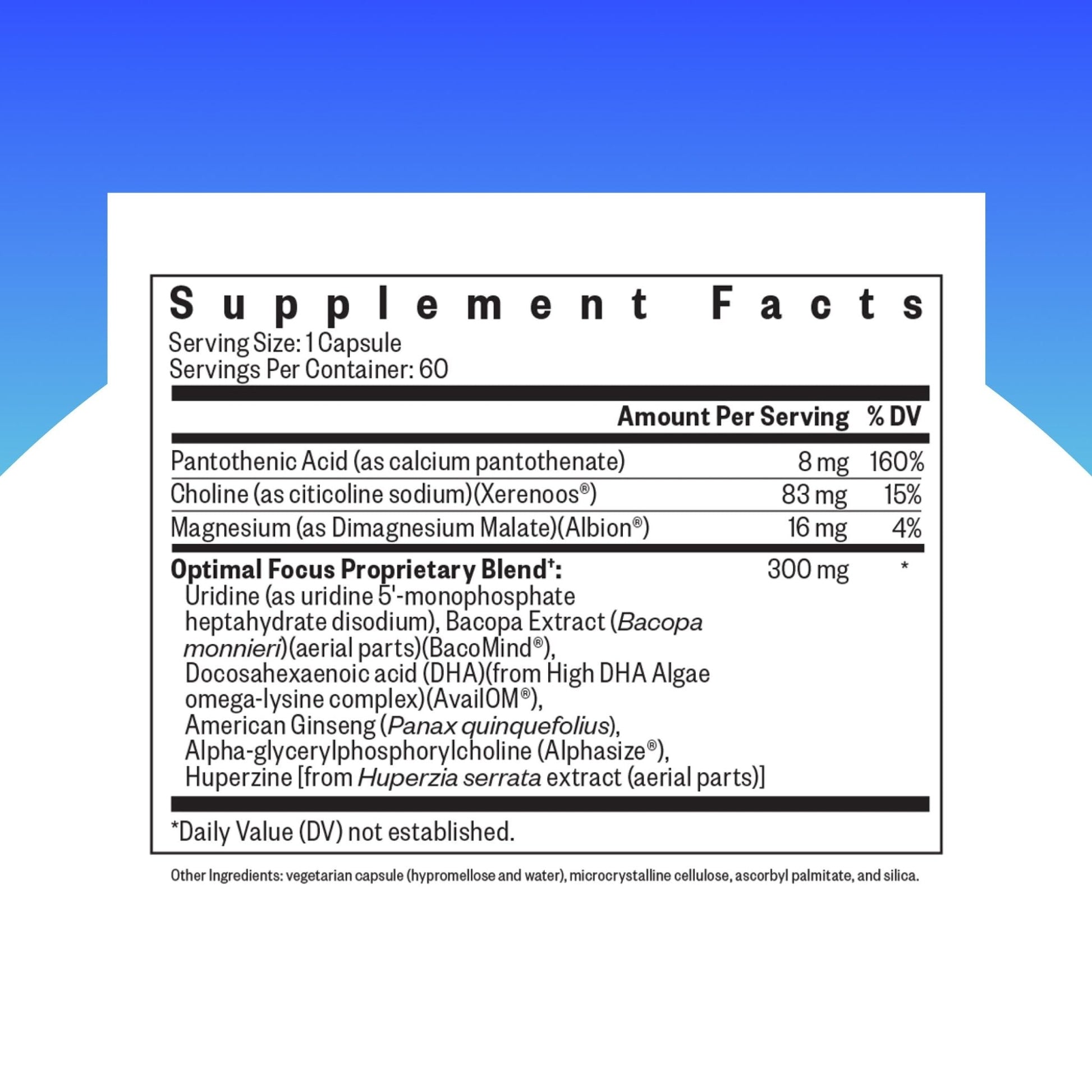Seeking Health Optimal Focus, Stimulant-Free and Caffeine-Free Nootropic Support for Memory and Focus, with Choline, DHA from Algae, American Ginseng, Vegan and Vegetarian (60 Capsules) - Maple Wellness Supplements