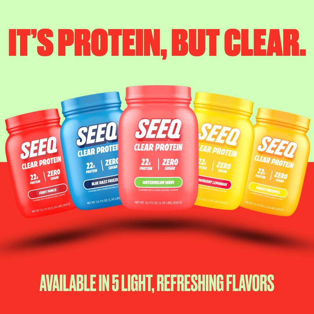SEEQ Clear Protein Powder - Watermelon Wave - 22 Servings - 22g Clear Whey Protein Isolate - Zero Sugar - 0g Lactose - Allergen Friendly - GLP1 Support - Bone Health - Maple Wellness Supplements