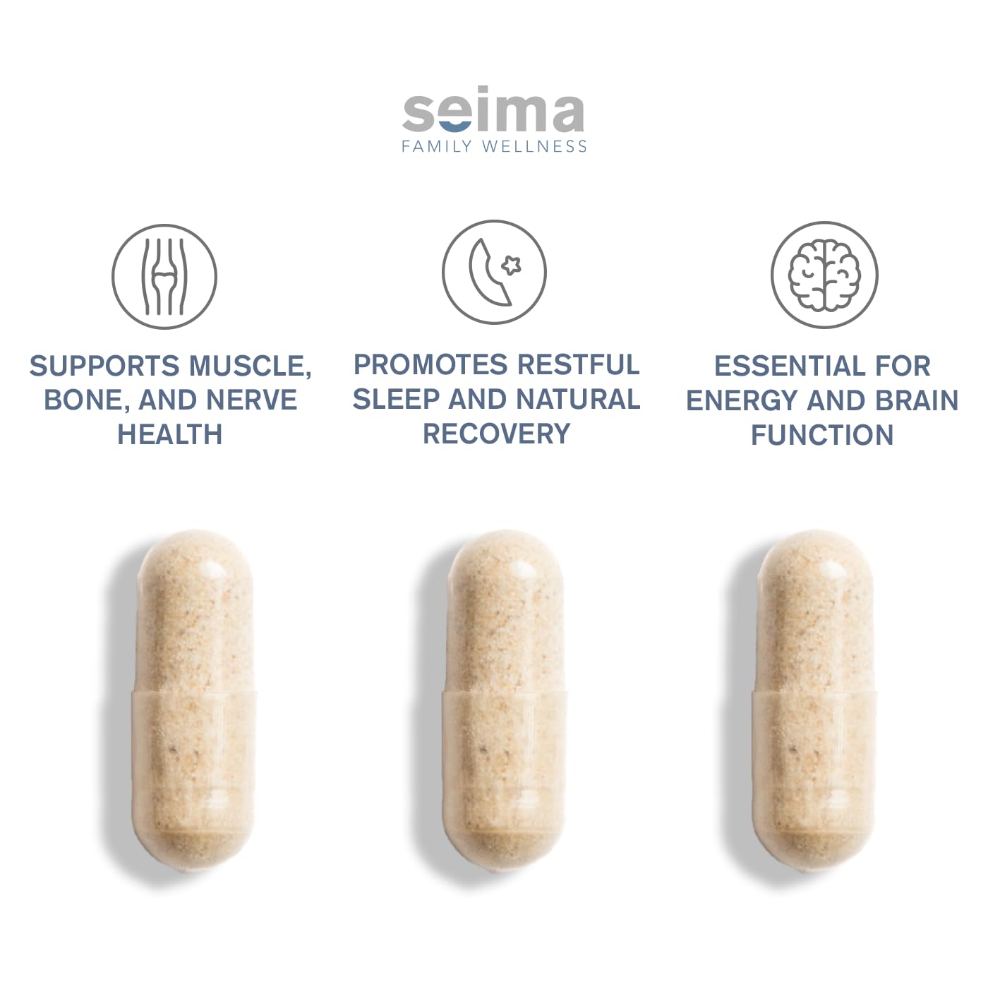 SEIMA - 4-in-1 Magnesium Complex – 1200 mg with Glycinate, Citrate, L-Threonate and Malate – Sleep, Stress Relief, Muscle Recovery, Energy and Well-Being for Women and Men, 90 Capsules - Maple Wellness Supplements