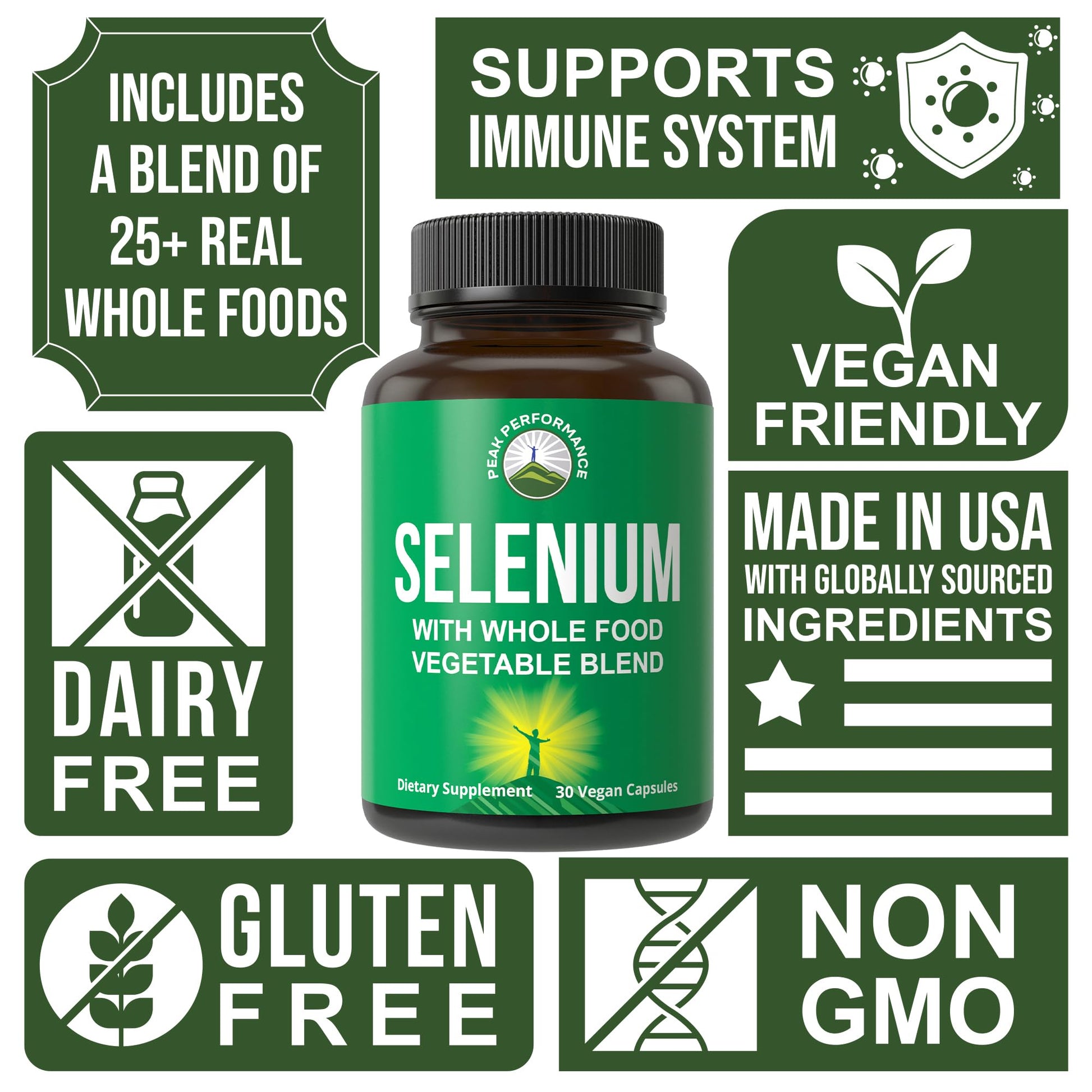 Selenium Supplement with Whole Food Blend of 25+ Vegetables and Fruits for Max Absorption. Pure Selenium Vegan Capsules for Immune System, Thyroid Support, Heart Health, Prostate Support. 30 Pills - Maple Wellness Supplements