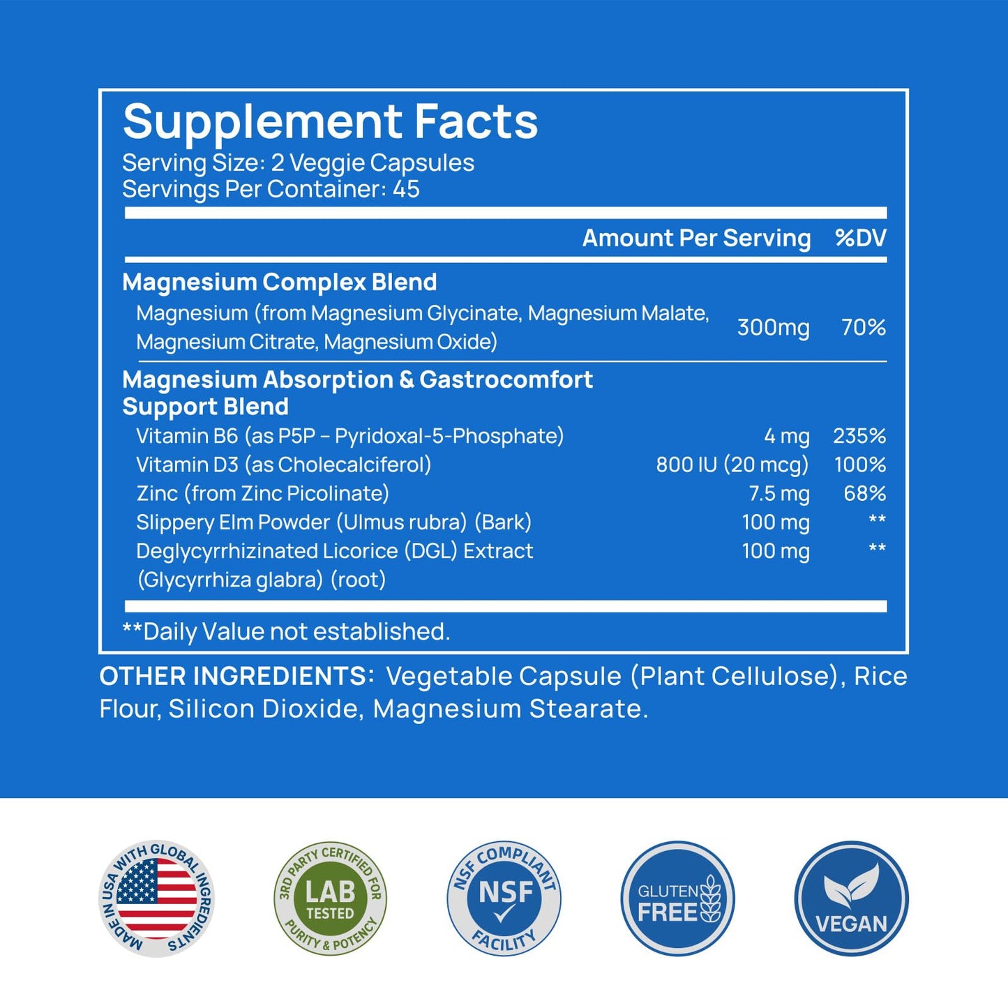 Selerb Magnesium Complex for Women and Men-Glycinate,Malate,Citrate,Oxide Supports Calm, Sleep, Muscle & Energy with D3, B6, Zinc, Slippery Elm & DGL Gentle on Stomach 90 Capsules - Maple Wellness Supplements