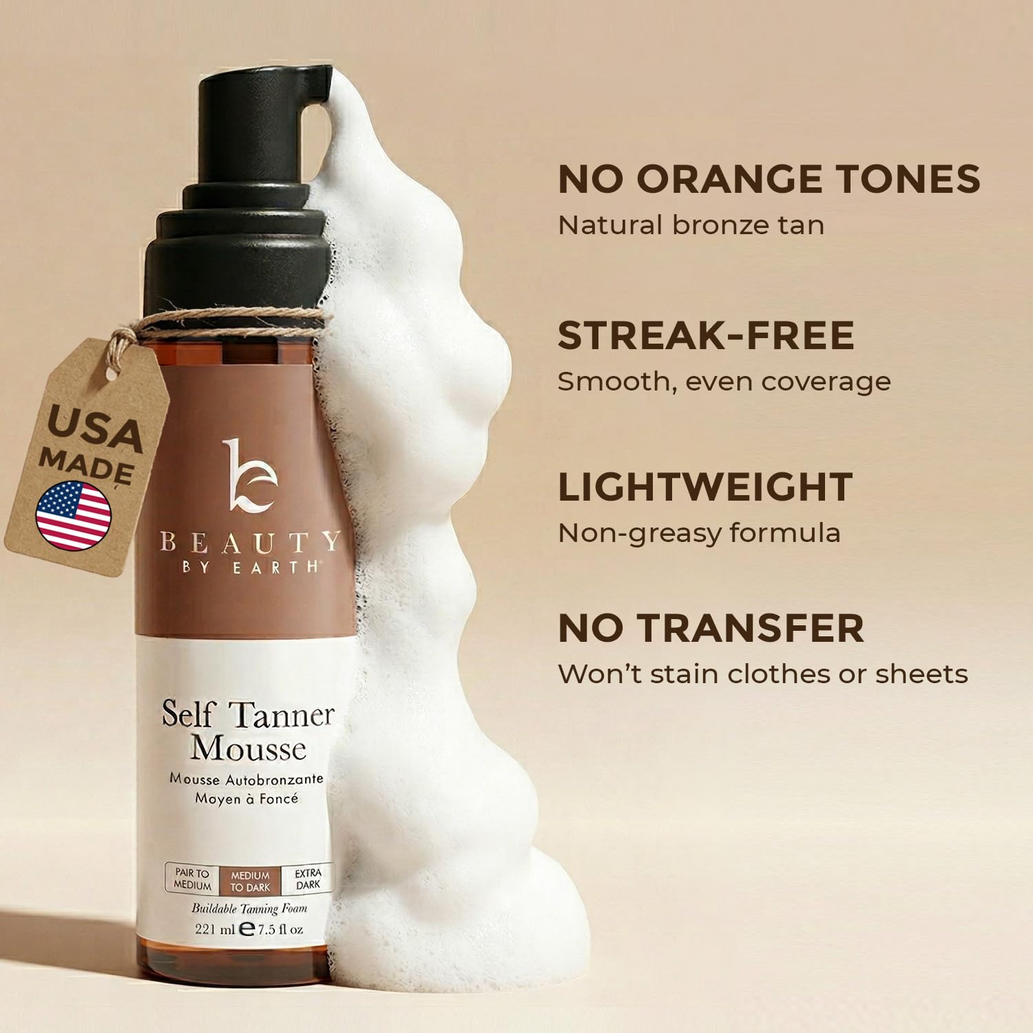 Self Tanner Mousse - USA Made with Natural & Organic Ingredients, Self Tanning Mousse for Dark Fake Tan, Sunless Tanner - Maple Wellness Supplements