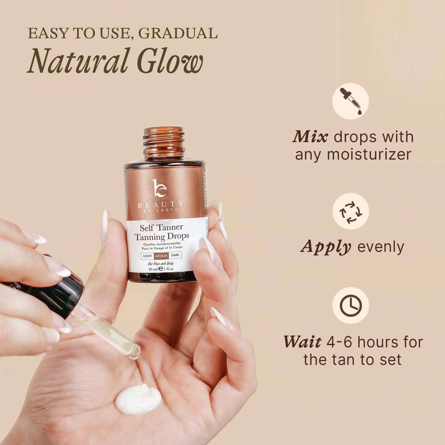 Self Tanning Drops - USA Made with Natural & Organic Ingredients, Medium Face Tanning Drops to Add to Lotion - Maple Wellness Supplements