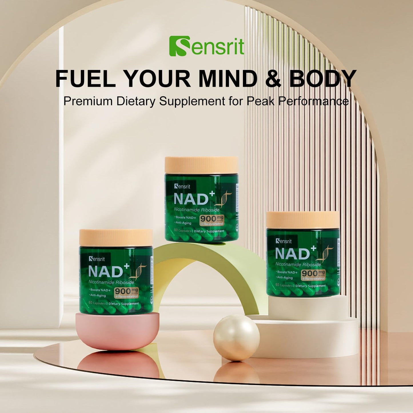 Sensrit NAD+ Supplement with Nicotinamide Riboside & Resveratrol | Cellular Energy & Mental Clarity Support | 40 Servings | Vegan, Non-GMO, Gluten Free - Maple Wellness Supplements