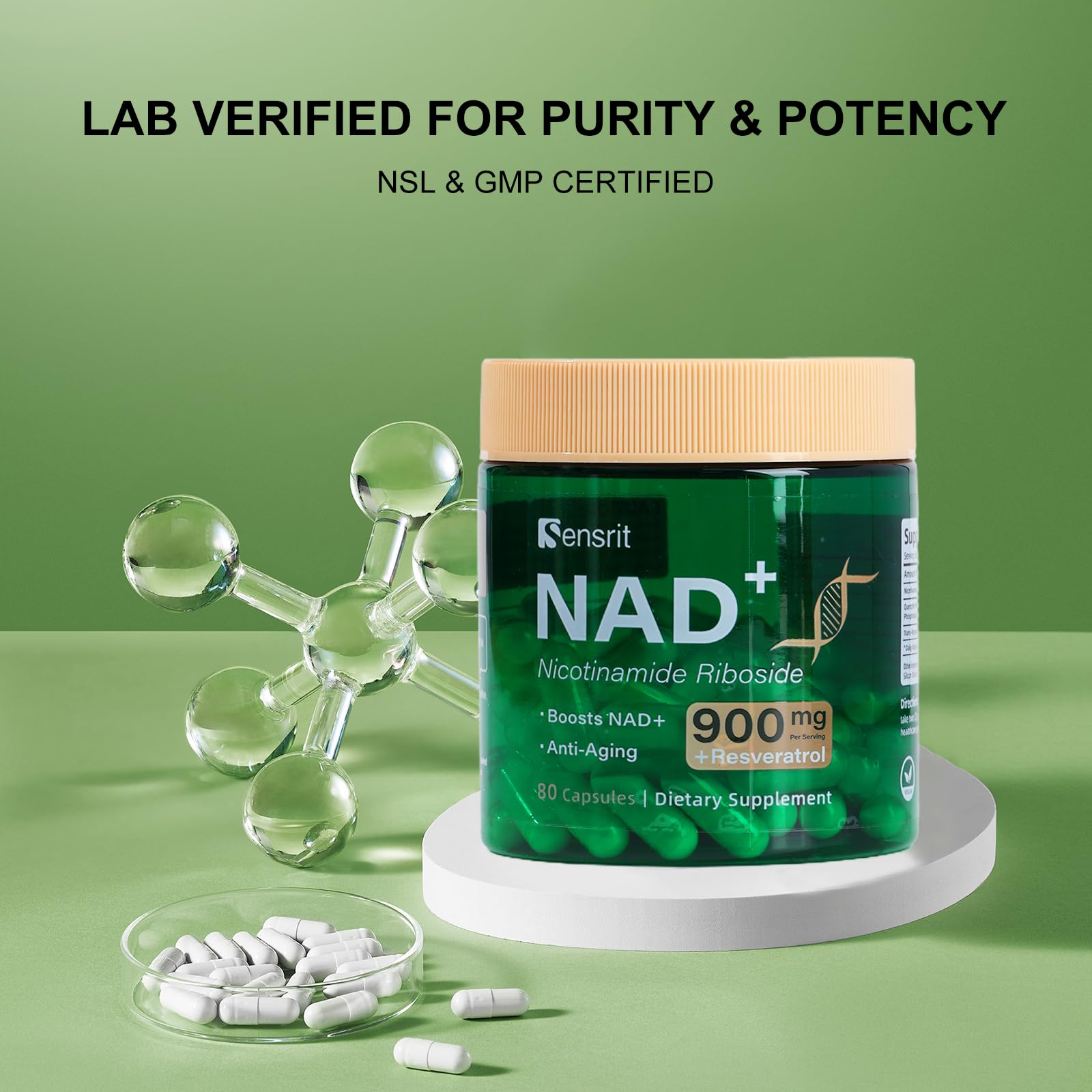 Sensrit NAD+ Supplement with Nicotinamide Riboside & Resveratrol | Cellular Energy & Mental Clarity Support | 40 Servings | Vegan, Non-GMO, Gluten Free - Maple Wellness Supplements