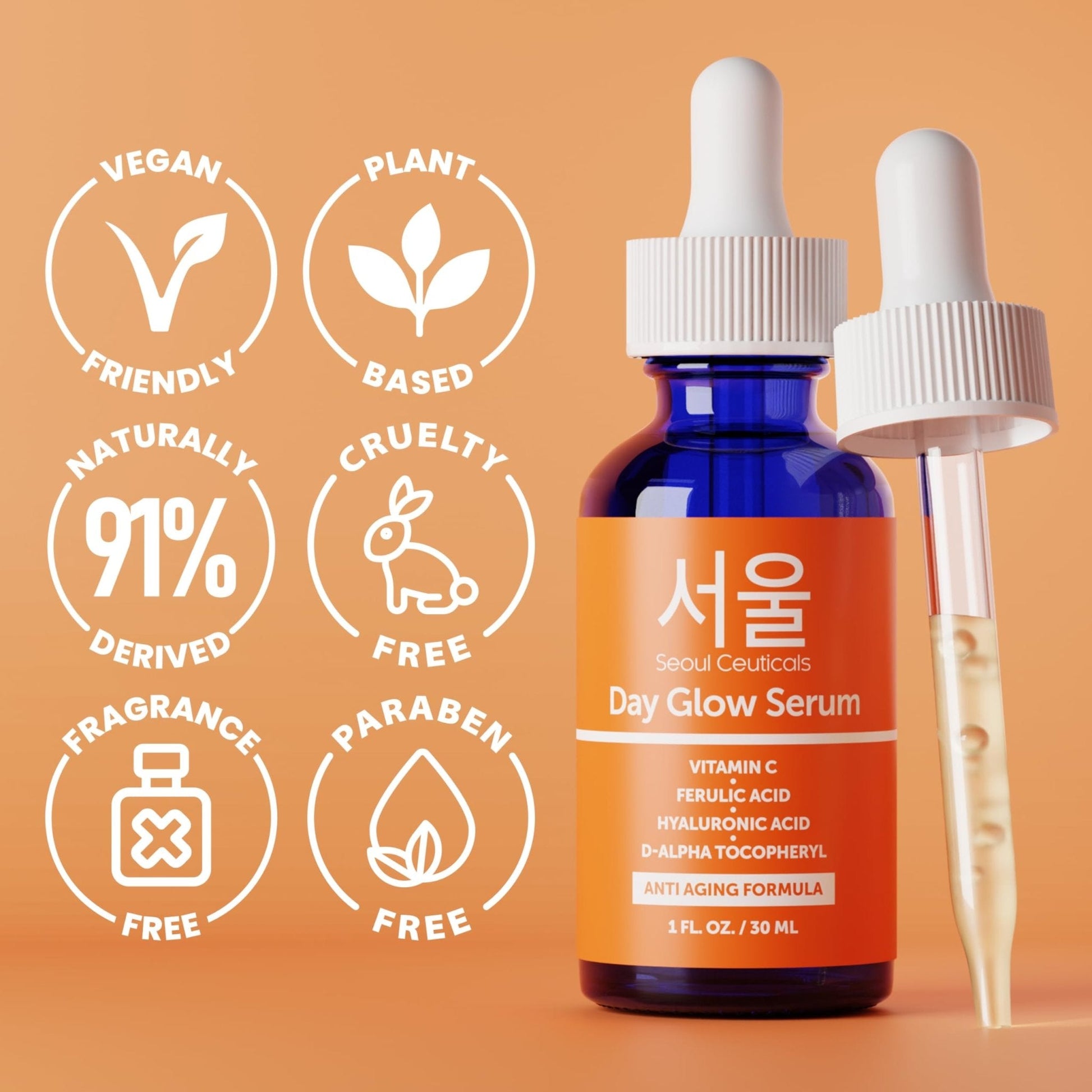 SeoulCeuticals Korean Skin Care 20% Vitamin C Hyaluronic Acid Serum + CE Ferulic Acid - Maple Wellness Supplements