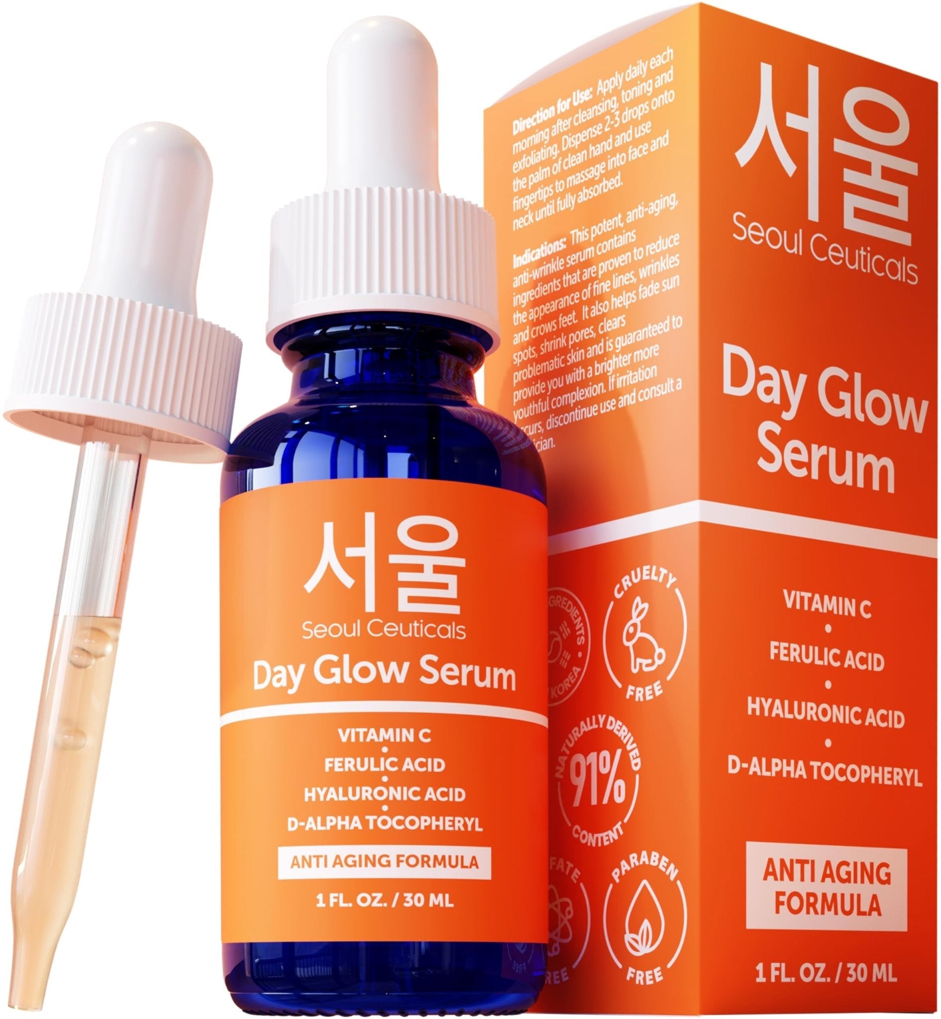 SeoulCeuticals Korean Skin Care 20% Vitamin C Hyaluronic Acid Serum + CE Ferulic Acid - Maple Wellness Supplements