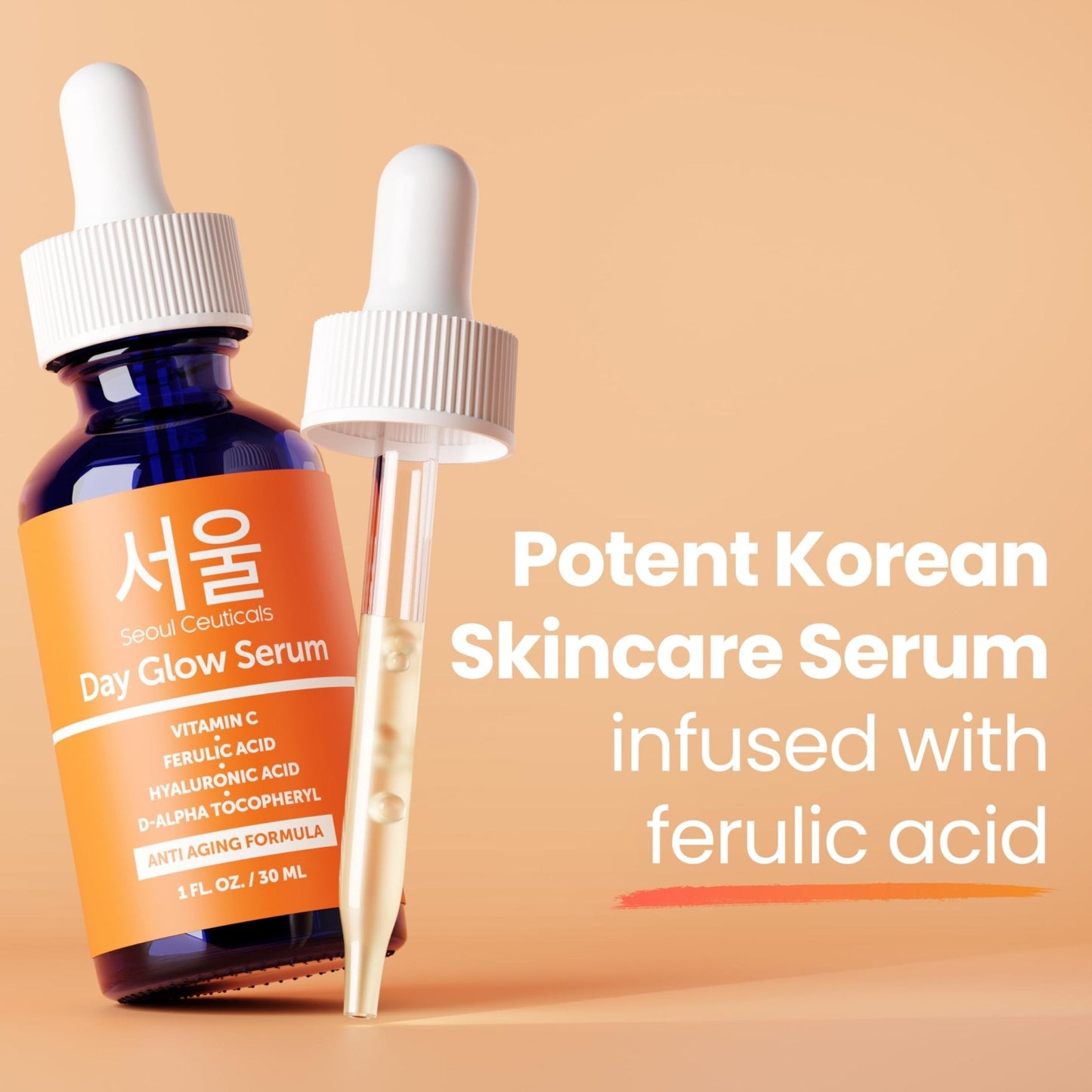 SeoulCeuticals Korean Skin Care 20% Vitamin C Hyaluronic Acid Serum + CE Ferulic Acid - Maple Wellness Supplements