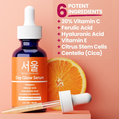 SeoulCeuticals Korean Skin Care 20% Vitamin C Hyaluronic Acid Serum + CE Ferulic Acid - Maple Wellness Supplements