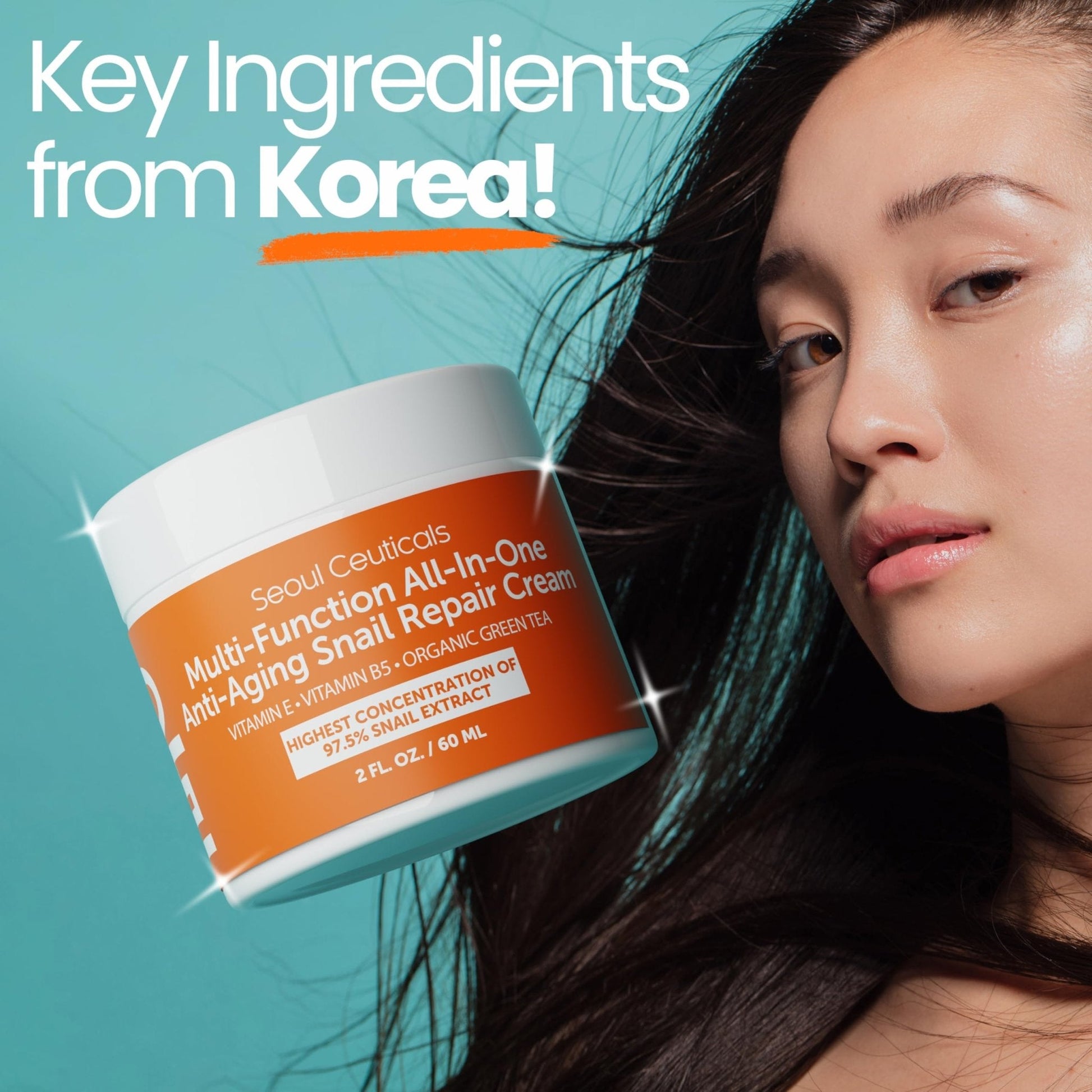SeoulCeuticals Snail Mucin Moisturizer 97.5% - Korean Skin Care Snail Repair Cream - Day & Night Anti Aging K Beauty Skincare Cruelty Free 2oz - Maple Wellness Supplements