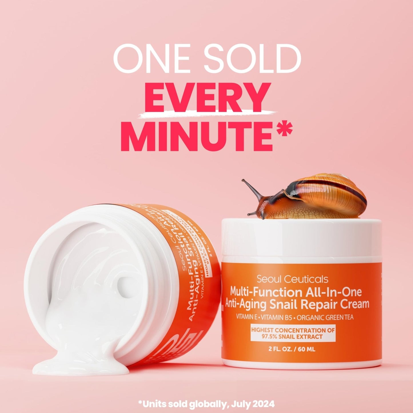 SeoulCeuticals Snail Mucin Moisturizer 97.5% - Korean Skin Care Snail Repair Cream - Day & Night Anti Aging K Beauty Skincare Cruelty Free 2oz - Maple Wellness Supplements