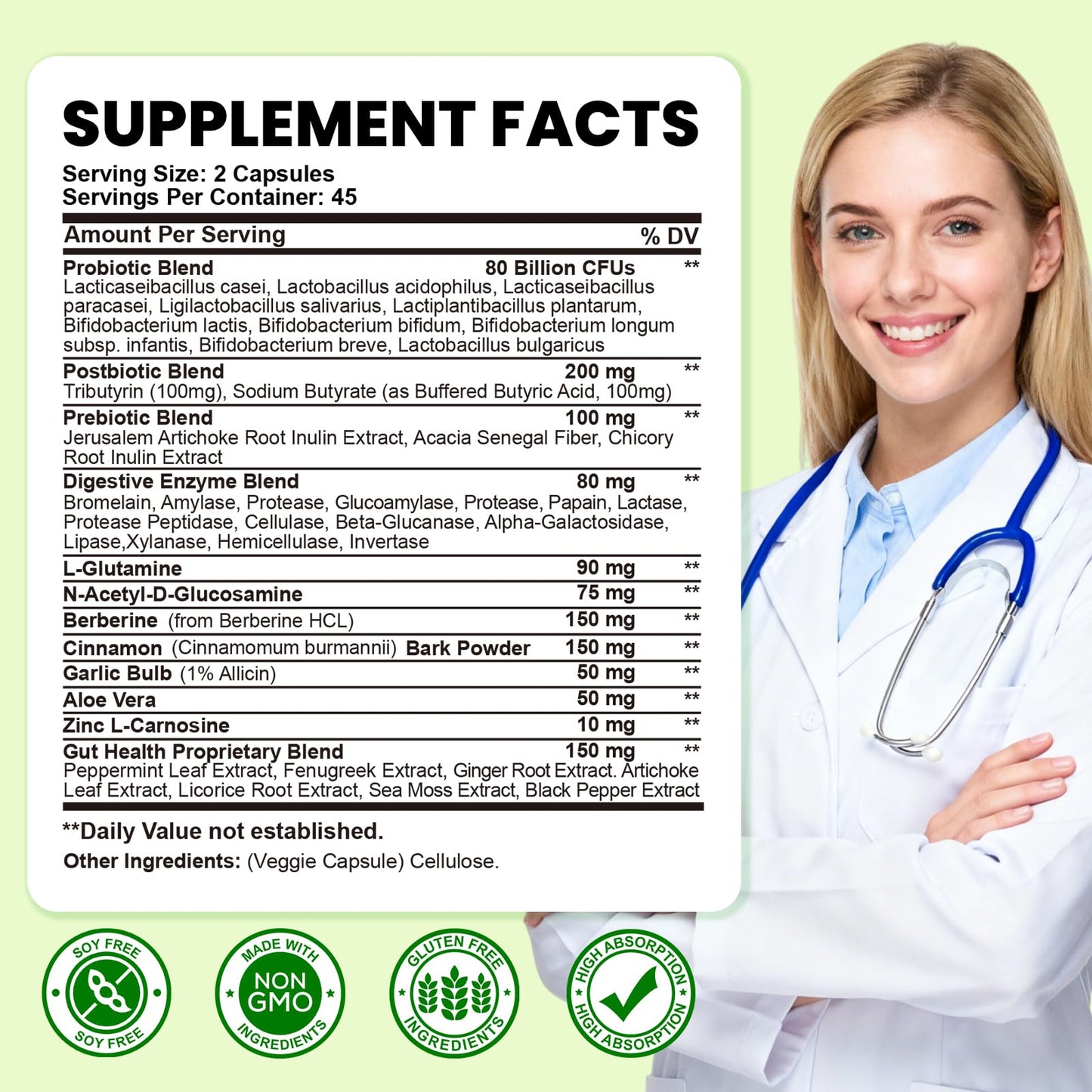 SEPT YAN Gut Health Supplement with Prebiotics, Postbiotics & Probiotics for Digestive Health for Women & Men, 80 Billion CFU Probiotics for Gut and Digestion - Maple Wellness Supplements