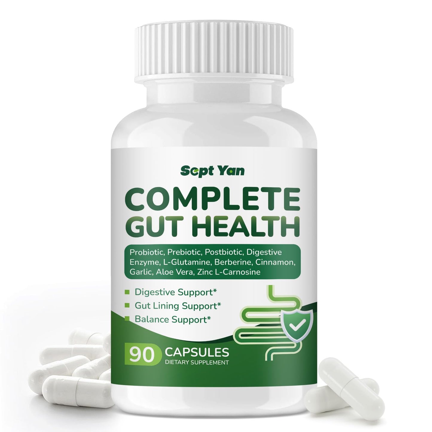 SEPT YAN Gut Health Supplement with Prebiotics, Postbiotics & Probiotics for Digestive Health for Women & Men, 80 Billion CFU Probiotics for Gut and Digestion - Maple Wellness Supplements