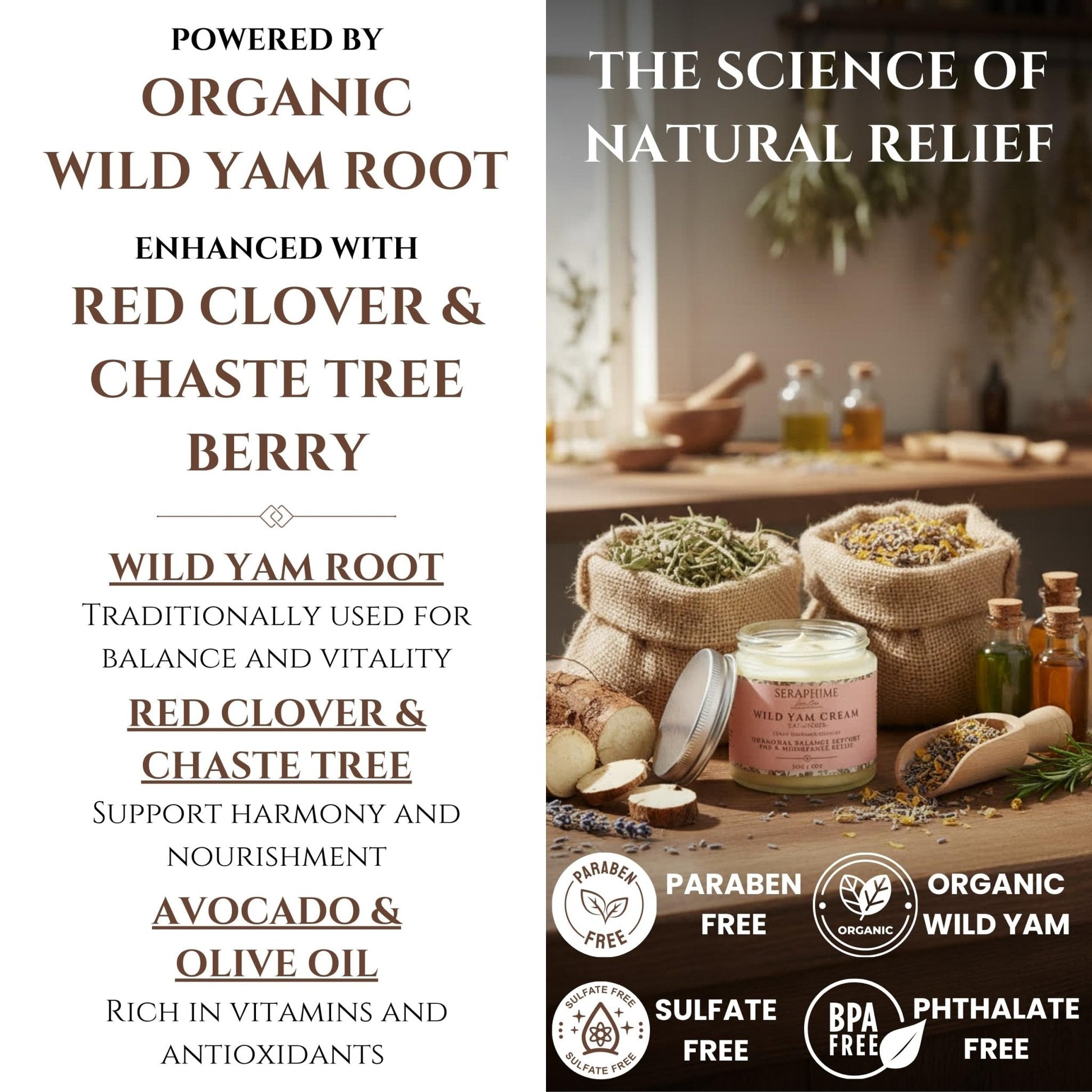 Seraphime Wild Yam Cream for Hormone Balance - Gift for Mom - Menopause and PMS Support for Women - Wild Yam Balancing Cream - Hot Flashes, Night Sweats, Mood Swings, Low Energy - Lavender 4oz - Maple Wellness Supplements