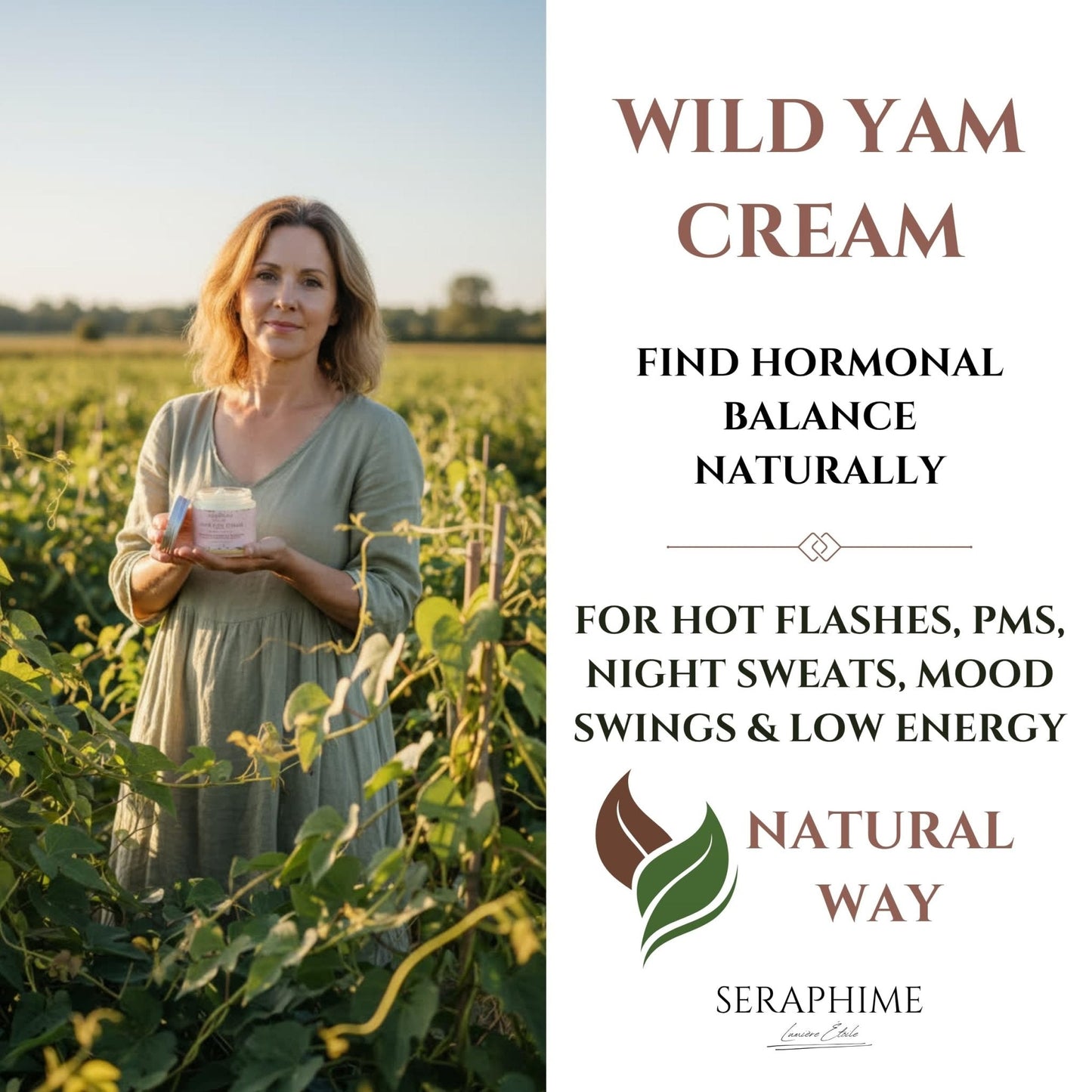 Seraphime Wild Yam Cream for Hormone Balance - Gift for Mom - Menopause and PMS Support for Women - Wild Yam Balancing Cream - Hot Flashes, Night Sweats, Mood Swings, Low Energy - Lavender 4oz - Maple Wellness Supplements