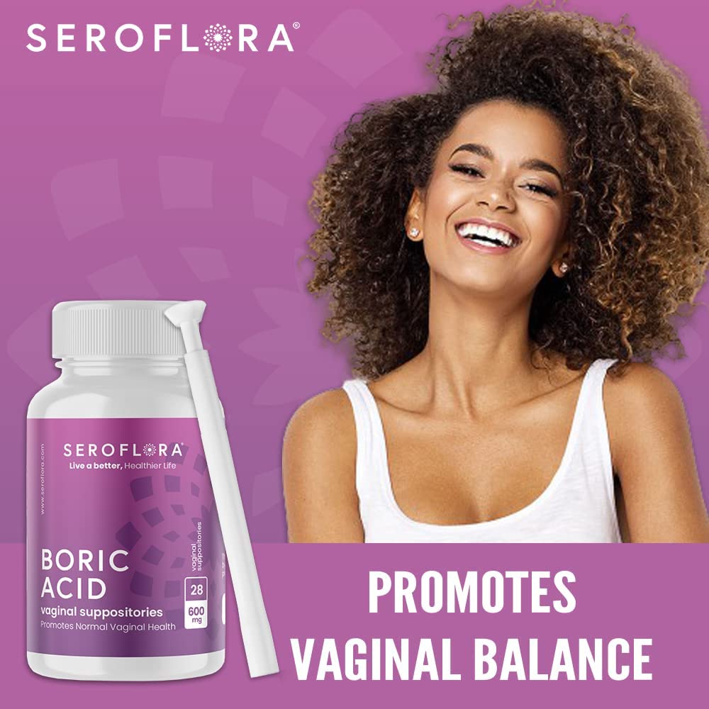 Seroflora Boric Acid 600mg Feminine Capsules, Feminine pH Support, Intimate Freshness for Women, Fast-Dissolving Capsules (30 Count) with Applicators (28 Count) - Maple Wellness Supplements
